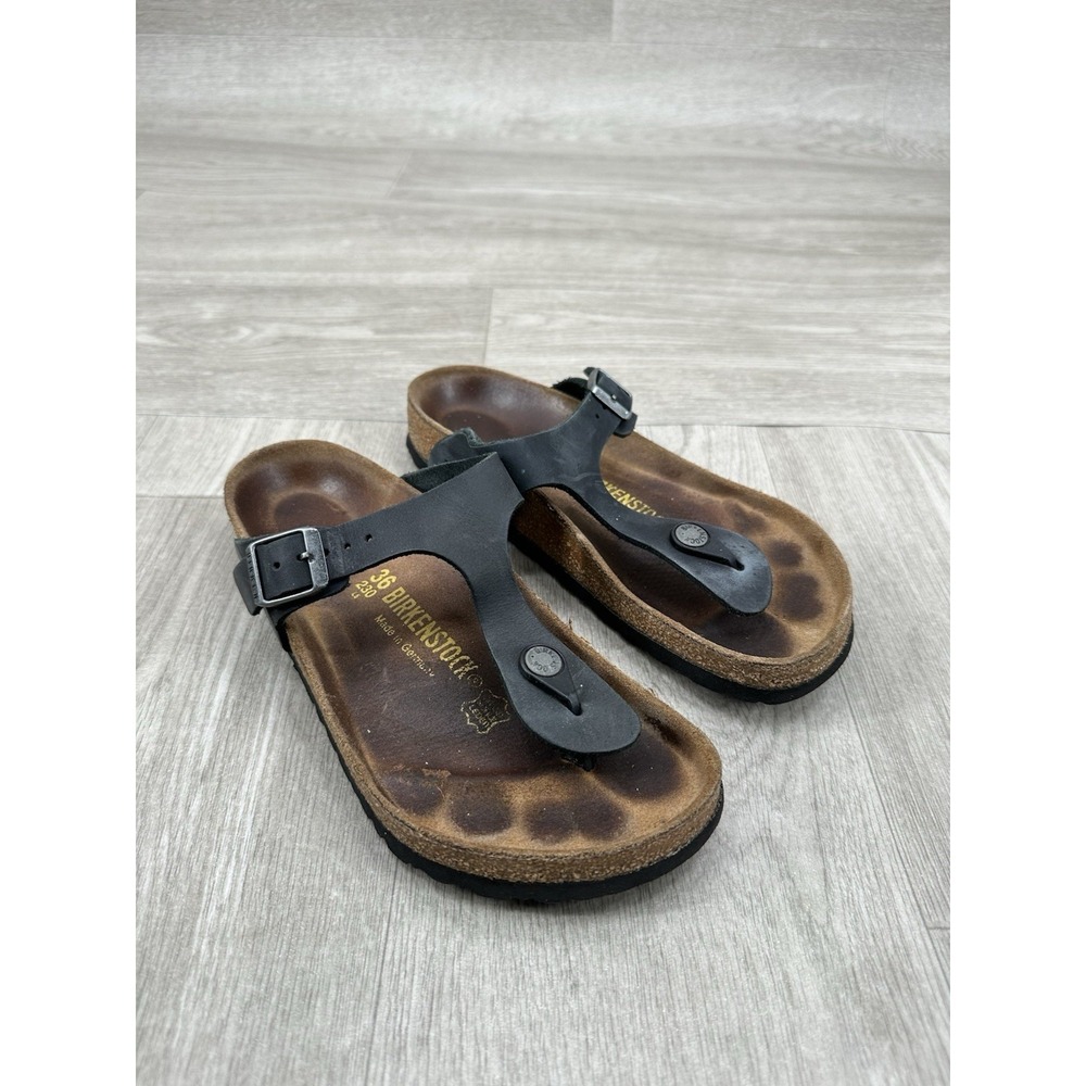 Birkenstock Gizeh Sandals EU 36 US 5 Black Birko Flor Thong Slip On Comfort